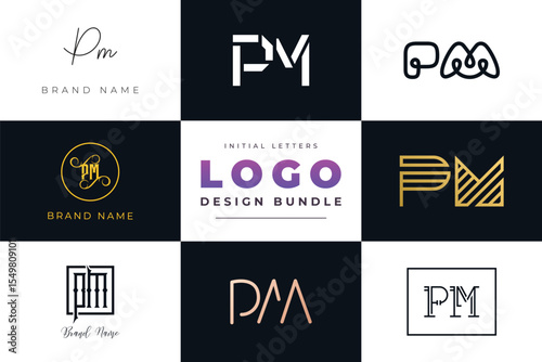 Initial letters PM Logo Design Bundle