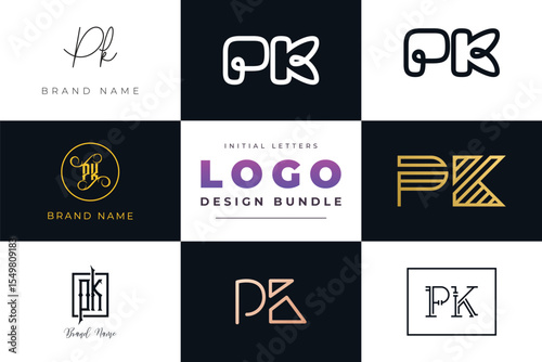 Initial letters PK Logo Design Bundle
