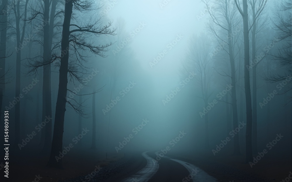 Fototapeta premium Misty forest fog, eerie landscape theme. High quality