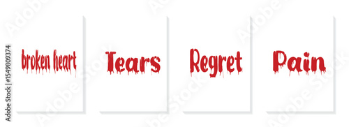 Simple cover design with melting text, broken heart, tears, regret and pain word. Text element for cover, poster and flyer design