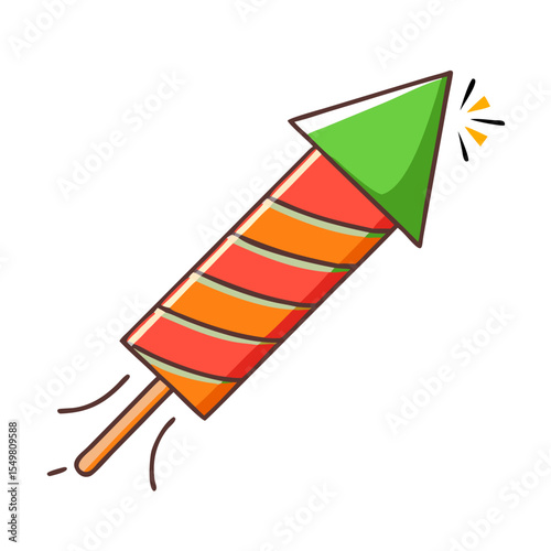 Colorful Firework Rocket Icon Vector | Festive Celebration Cartoon PNG | Party Pyrotechnic Graphic for New Year, Holiday, Festival & Event Design