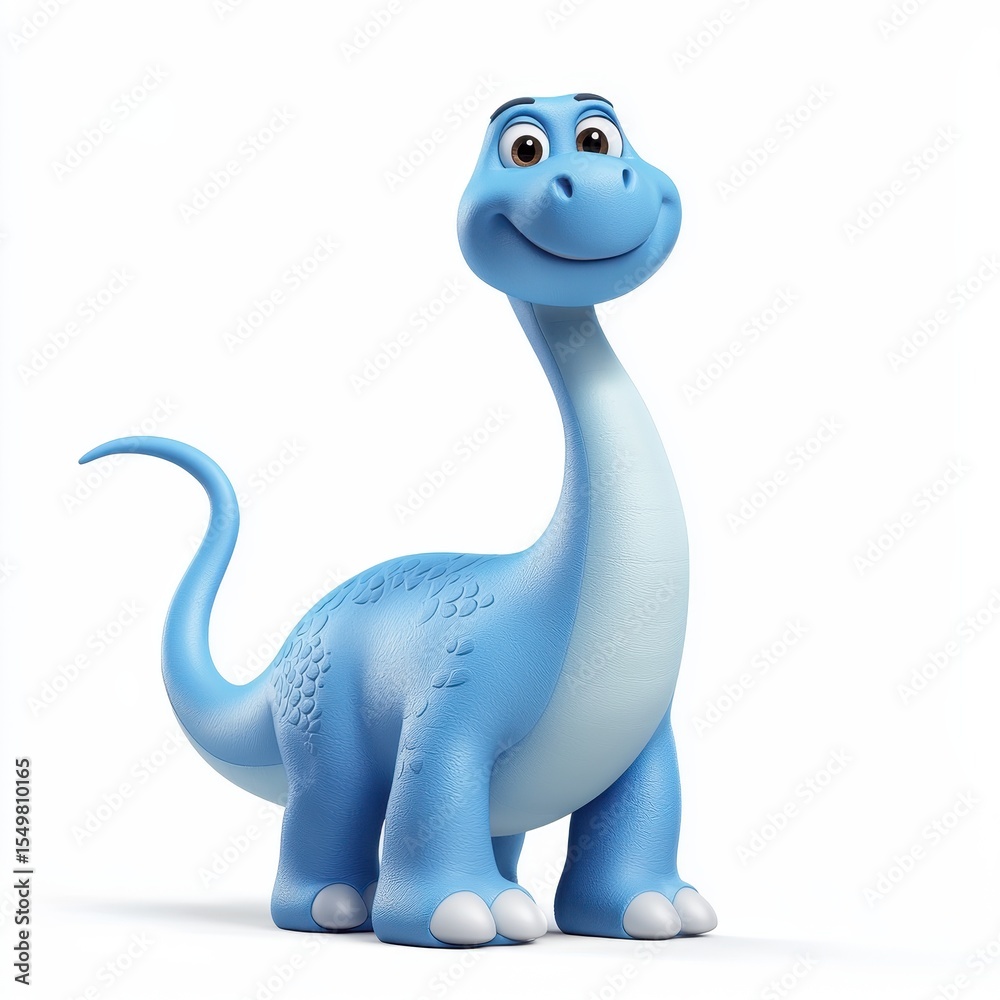 Naklejka premium Sky-blue dinosaur with oversized feet and a happy wagging tail, isolated on white