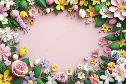 Colorful Floral Arrangement with Elegant Pink Background and Greenery