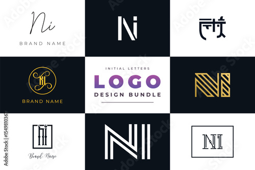 Initial letters NI Logo Design Bundle