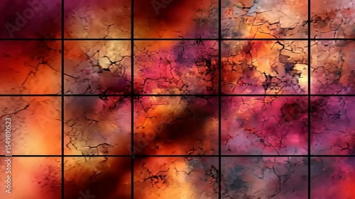 Abstract Crimson and Gold Fractured Grid