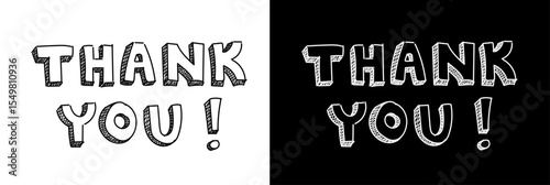 Doodle Thank you text line. Hand drawn Thank you words in line.