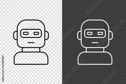 Robot Avatar. Robot face icon with minimalistic design. Vector icon on a transparent background, displayed in black and white versions. Pixel perfect