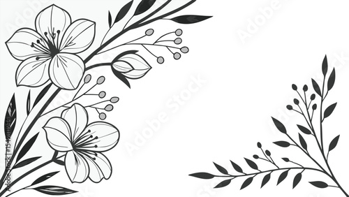 Luxury botanical background with trendy wildflowers and minimalist flowers for wall decoration or wedding. a minimalistic and elegant black and white vector illustration of hand-drawn floral elements 