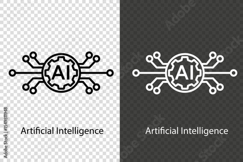 AI Microchip Icon with Circuit Connections. Artificial intelligence AI processor chip vector icon symbol for graphic design, logo, website, social media, mobile app. Pixel perfect