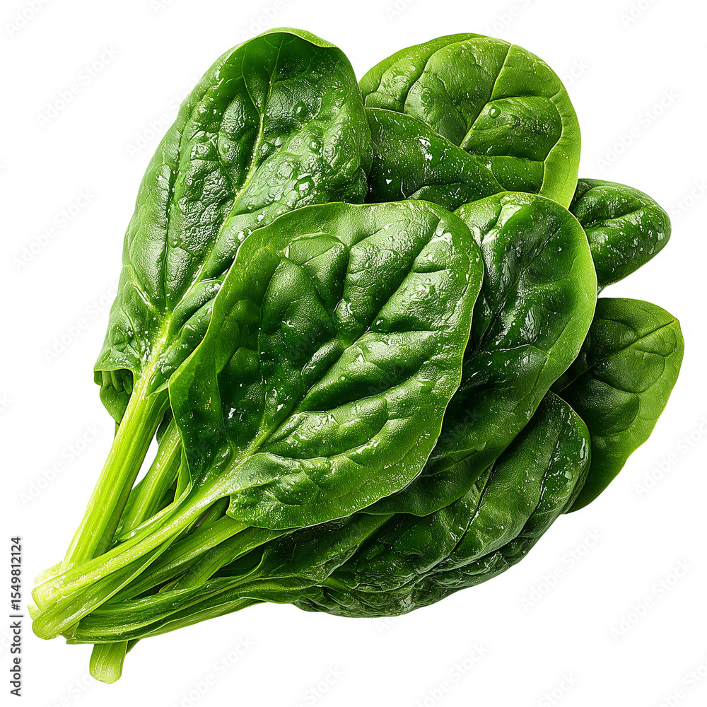 Obraz premium Fresh green spinach leaves for healthy eating and cooking ingredients isolated on transprint background