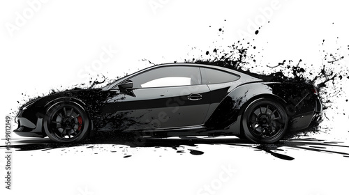 Black Sports Car with Ink Splash Effect

