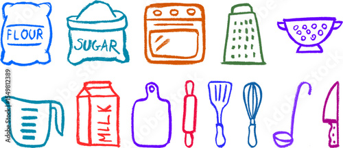 Baking Kitchen Related Icon Crayon Chalk Drawing Vector
