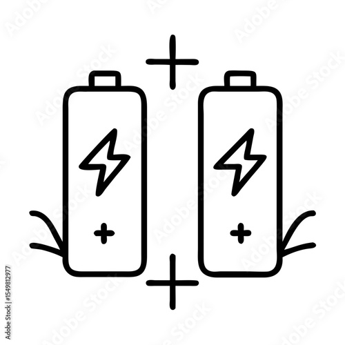 Battery Connection Icon Vector | Dual Power Cells with Wire Outline | Electric Charge Symbol Clipart | Energy Storage Silhouette | Tech Voltage Design Art