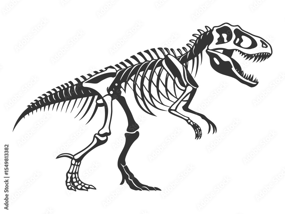 T rex dinosaur skeleton negative space silhouette illustration