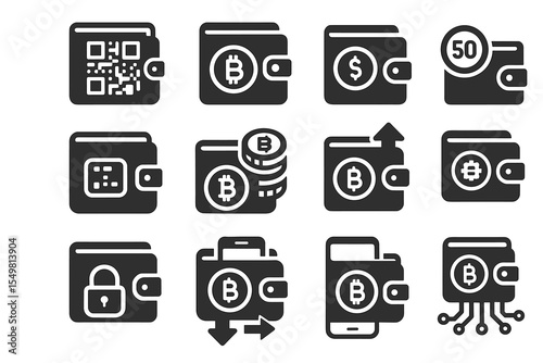 Cryptocurrency wallet icons: bitcoin and digital finance symbols