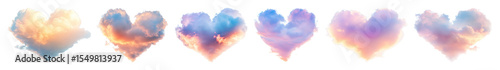 PNG Colorful heart-shaped cloud designs, element set on transparent background