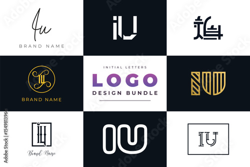 Initial letters IU Logo Design Bundle