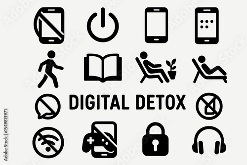 Digital detox symbols: tech-free activities and device-free lifestyle icons