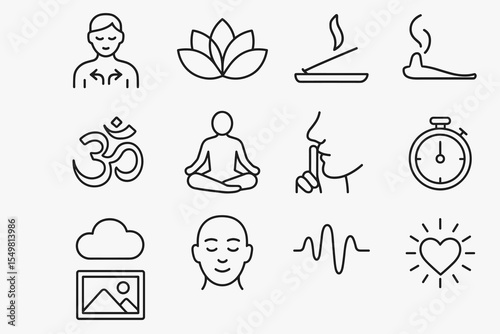 Mindfulness symbols: meditation, yoga, and relaxation icons set