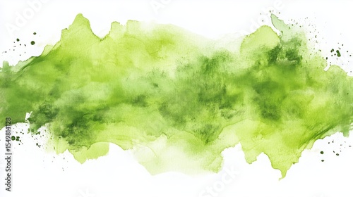 Green watercolor stroke on a white background, with splashes.