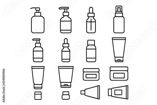 Minimalistic skincare product icons set on gradient background