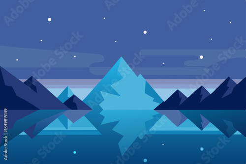 Serene Night Mountains Mirrored in a Tranquil Lake