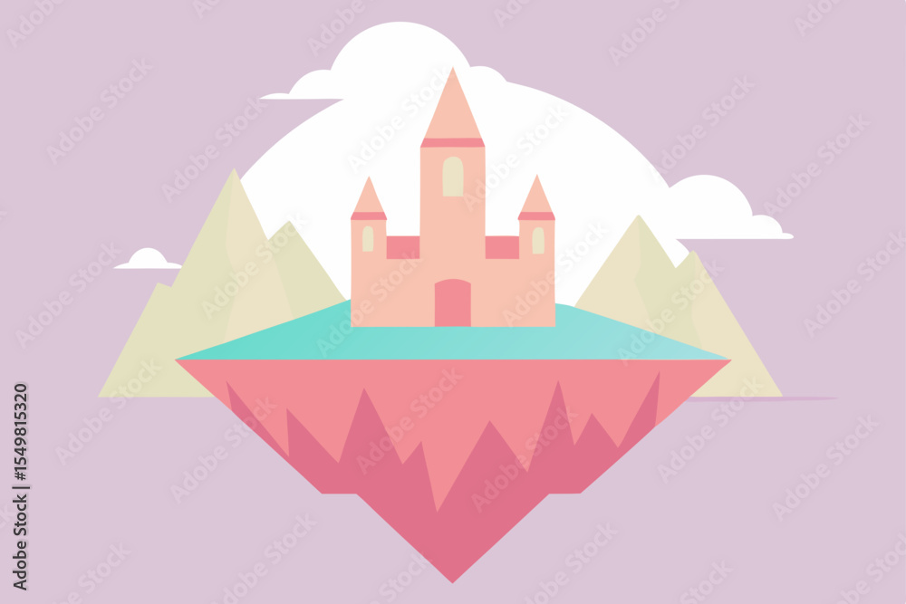 Fototapeta premium Enchanted Floating Castle A Dreamlike Island Paradise Illustration