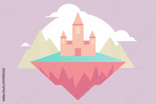 Enchanted Floating Castle A Dreamlike Island Paradise Illustration