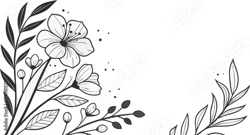 Luxury botanical background with trendy wildflowers and minimalist flowers for wall decoration or wedding. a minimalistic and elegant black and white vector illustration of hand-drawn floral elements 