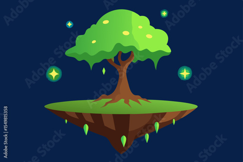 Enchanted Floating Island Tree A Fantasy Illustration
