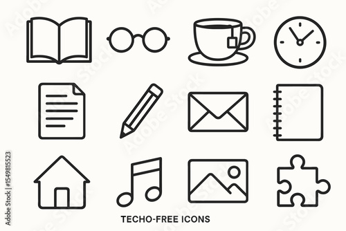 Minimalist tech-free icons of everyday objects