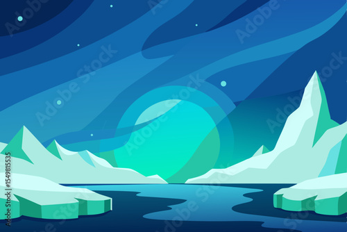 Arctic Wonderland Enchanting Night Sky over Icy Mountains and Frozen River