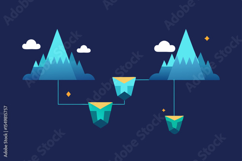 Abstract Mountain Range Connection Network of Peaks and Valleys