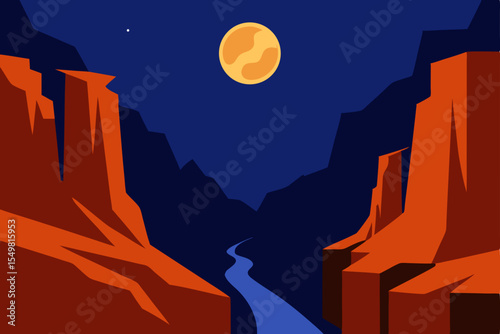 Canyon Night Majestic Moonlit Landscape Illustration
