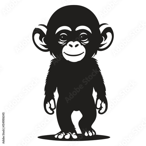 Vector drawing of a chimpanzee set silhouette and vector chimpanzee line art