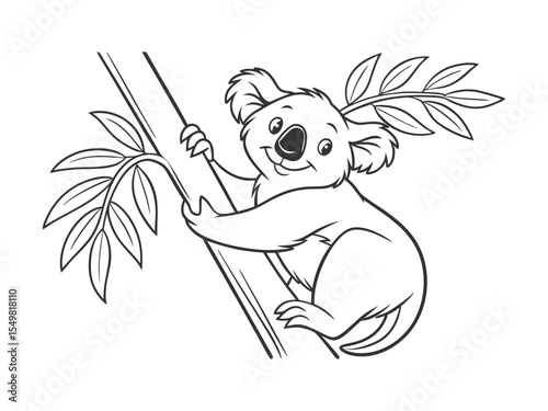 Smiling koala bear, Australian zoo safari themed, coloring book page, coloring book, outline, SVG vector art, isolated on a white background