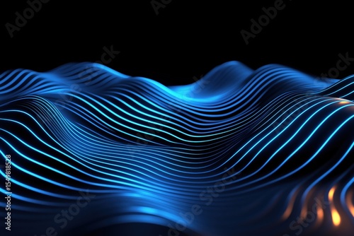 Abstract glowing blue wave pattern on black background with a futuristic design