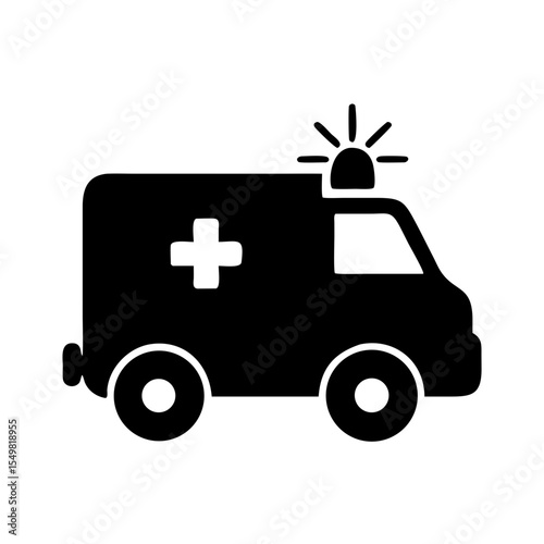 Ambulance Icon Vector | Emergency Medical Vehicle Silhouette | Health Transport Clipart | Rescue Van Symbol | First Aid Siren Outline Graphic Design