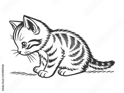 Small tabby kitten vector illustration. Cat for vinyl cutting and printing. Lovely pets