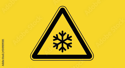 Black Snowflake Warning Sign Inside Yellow Triangle, Hazard Symbol