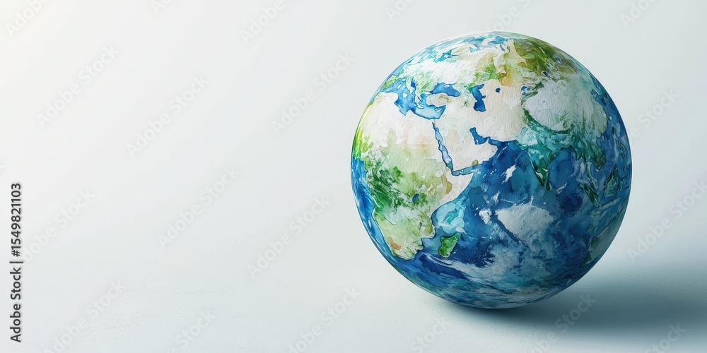 Obraz premium Watercolor-painted Earth, blending soft blues, greens, and whites beautifully