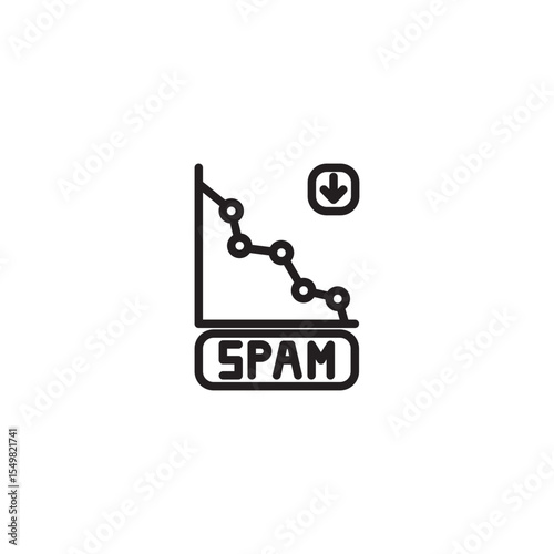 A line art icon features a graph showing a downward trend with connected dots. Below it, a rectangle labeled "SPAM" and a downward arrow indicate a decrease in unwanted content.