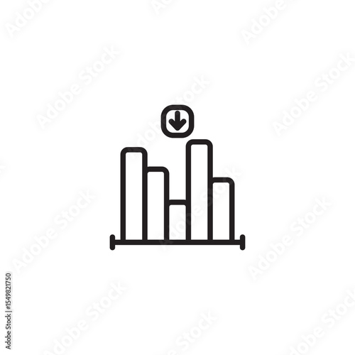 A simple line art icon shows a bar chart with four bars of varying heights. An arrow pointing downwards is positioned above the second tallest bar, indicating a decrease.