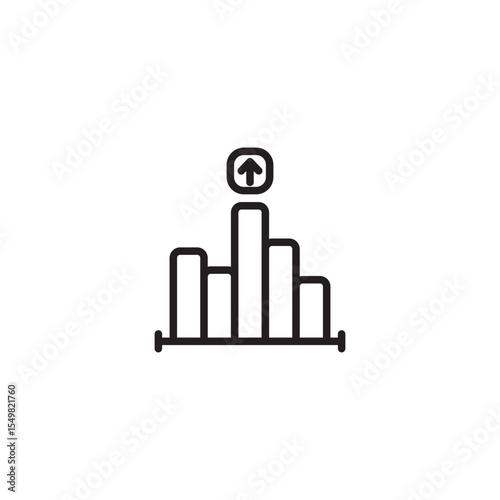 A clean line art icon of a bar chart with four bars of varying heights. An upward-pointing arrow is positioned above the tallest bar, signifying growth, improvement.