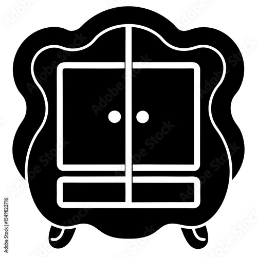 Ornate antique dresser with wavy frame and claw feet silhouette