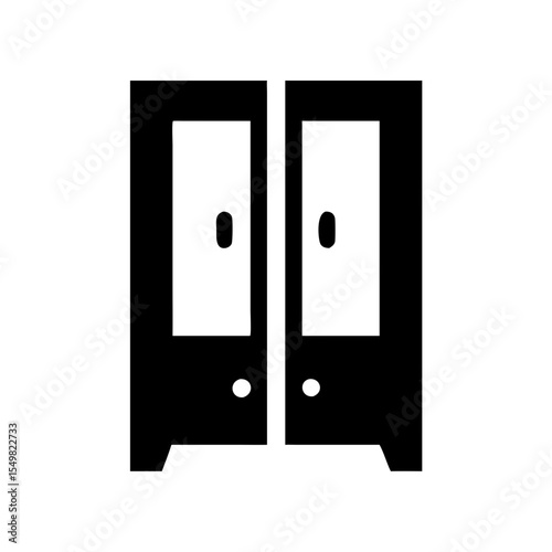 Minimalist black and white silhouette of double doors with oval handles