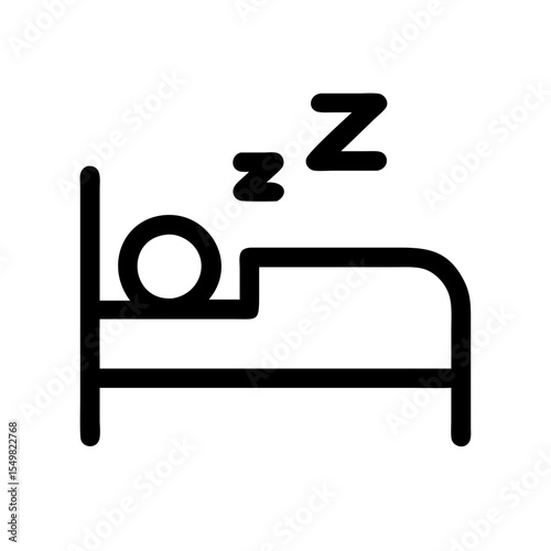 Simple black line drawing of a person sleeping in bed with zzz symbols silhouette