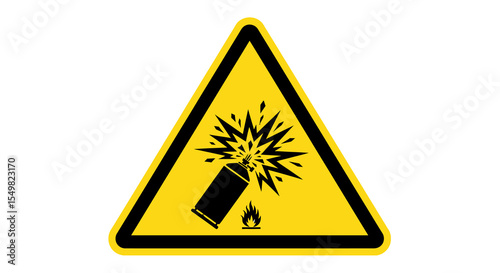 Explosive Canister Hazard Warning Sign on Yellow Triangle Background