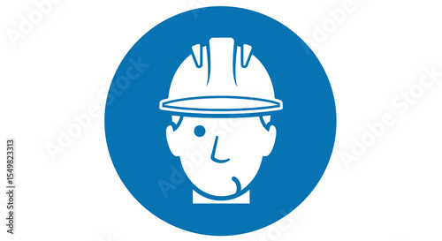 Mandatory Hard Hat Symbol: White Icon on Blue Circle Background