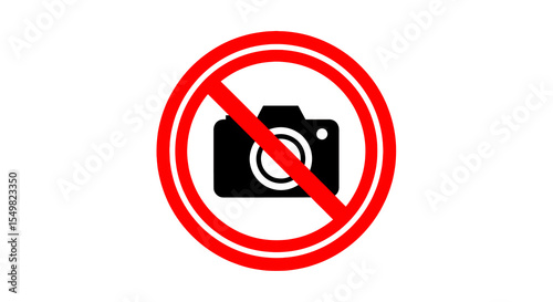 No Photography Sign: Black Camera Silhouette in Red Circle with Diagonal Bar
